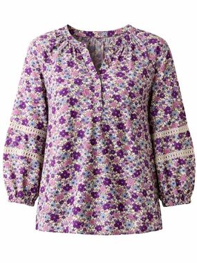 Talbots Women’s Floral Boho Blouse Long Sleeve Lightweight Top Purple Large